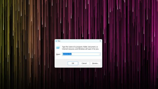 Opening Windows Services via the Windows Run tool.