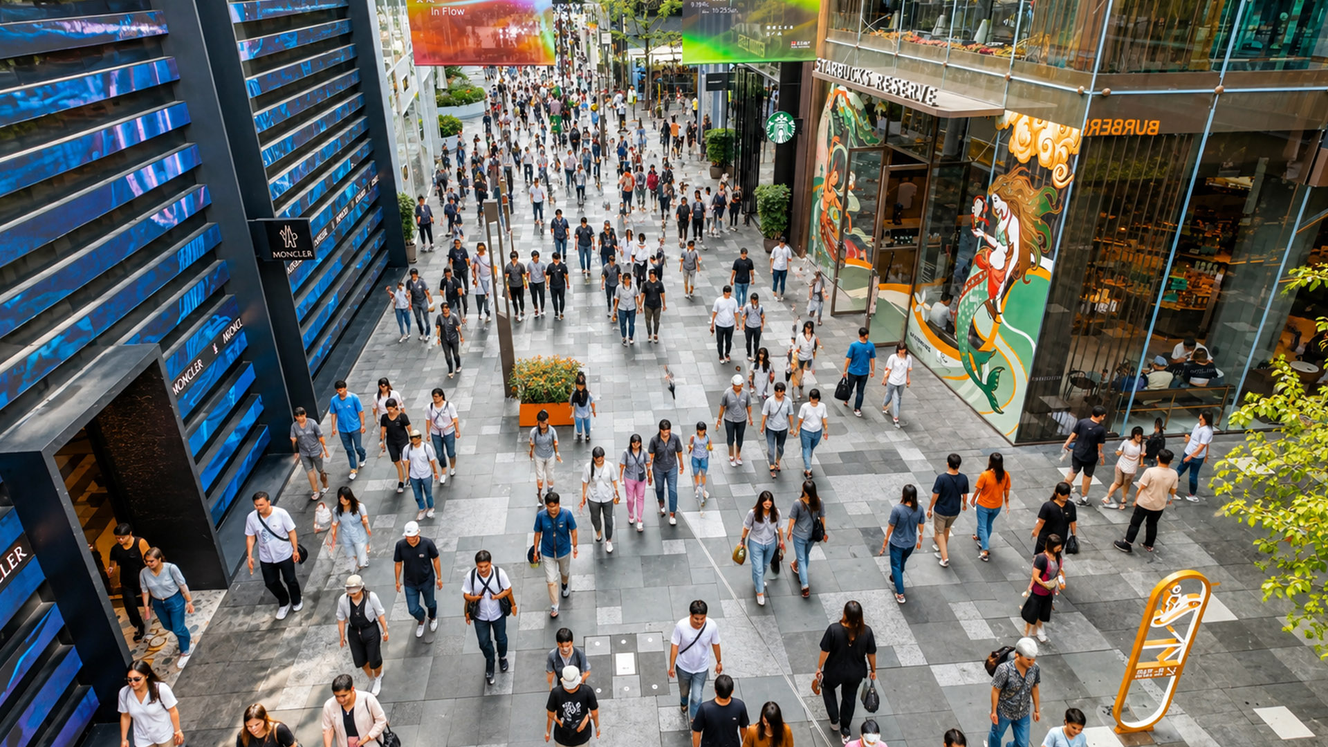This busy commercial street shows China’s fast moving urban lifestyle