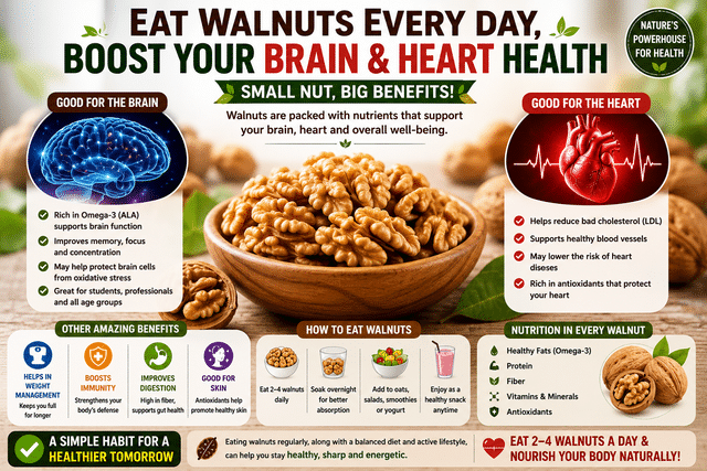 Daily walnut consumption may support brain and heart health, experts say