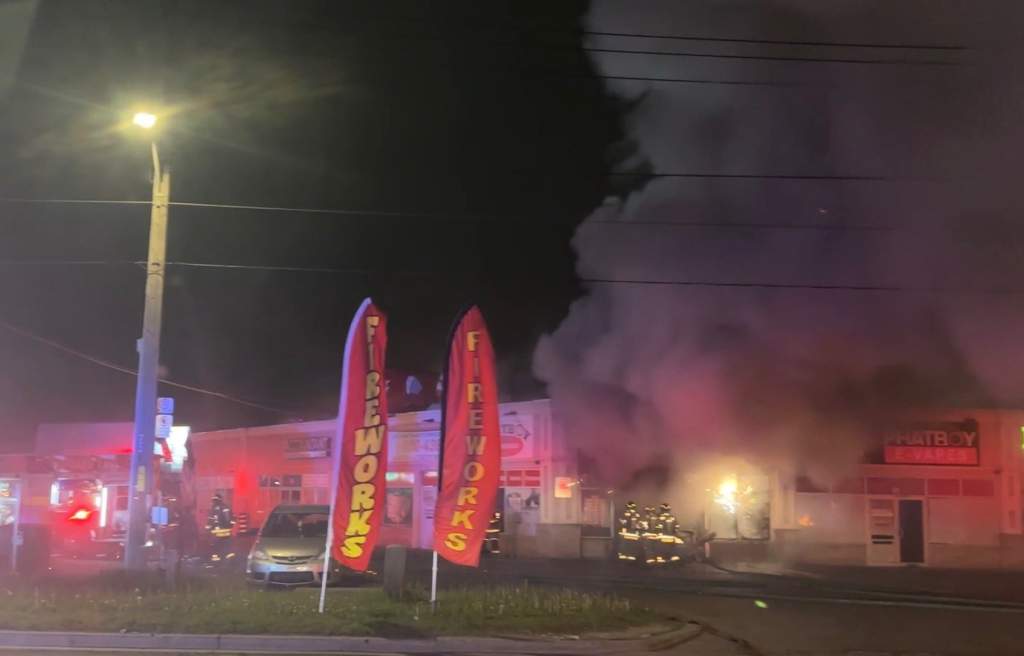 Vehicle crashes into Toronto fireworks store, causes 4-alarm fire