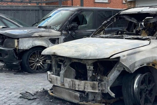 An Ingleby Barwick home has been damaged in a suspected petrol bomb attack during which three cars were torched
