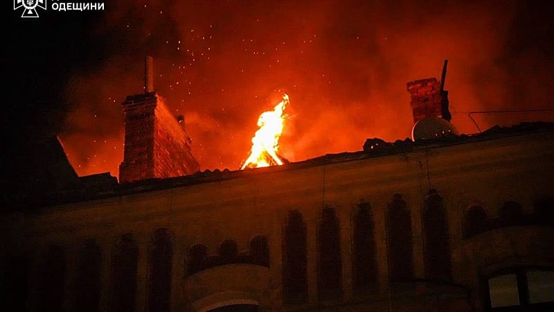 Fires and damaged buildings after massive Russian drone attack