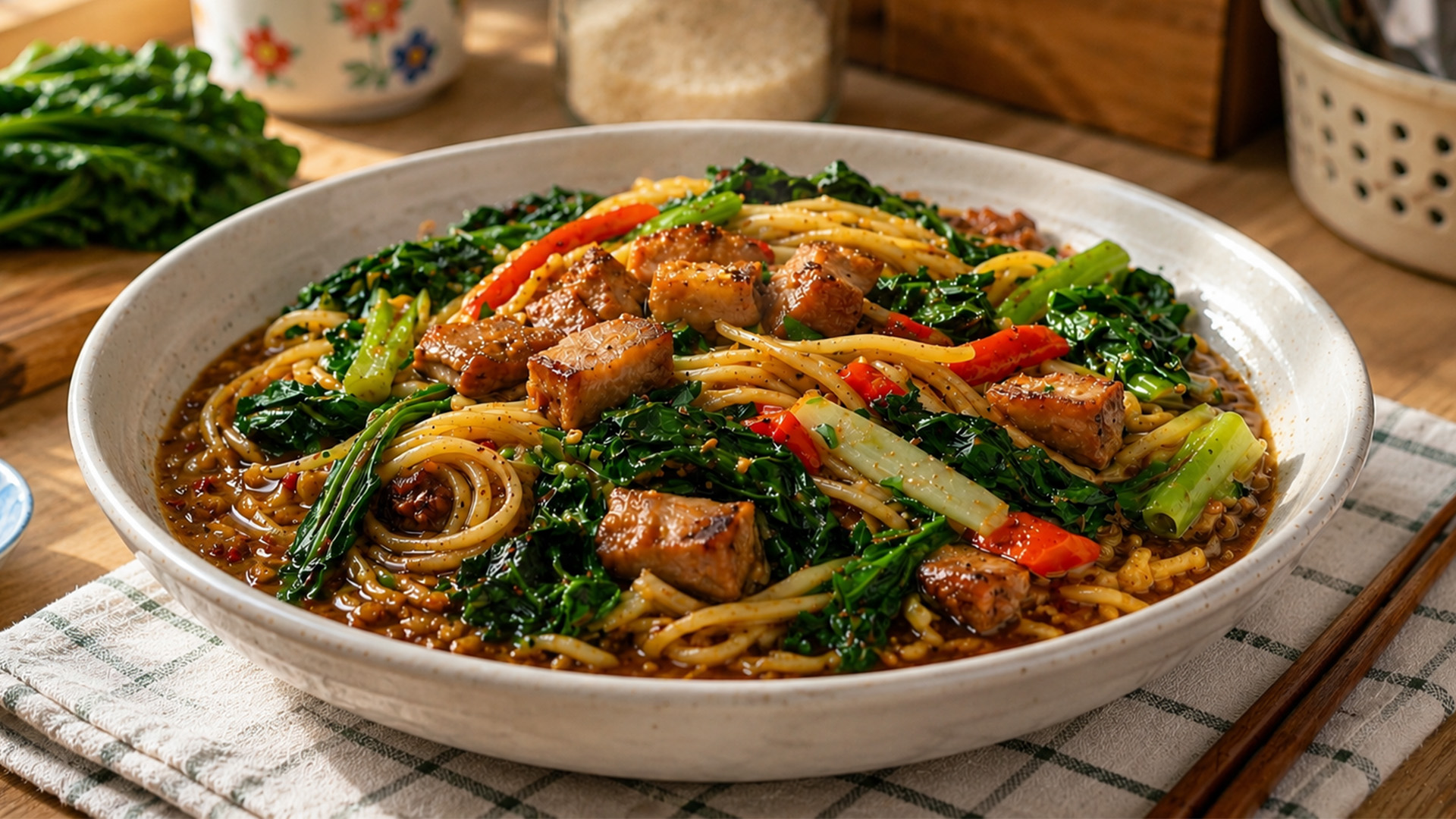 How to make pechay and egg noodles at home