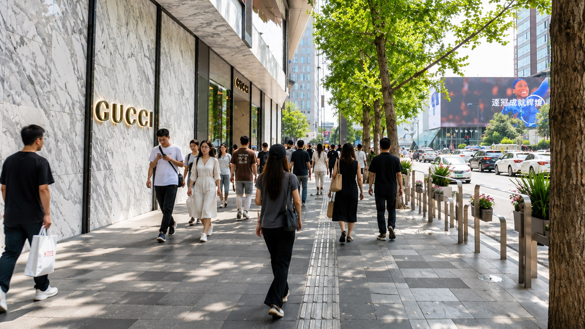 People continue gathering along one of China’s busy fashion districts