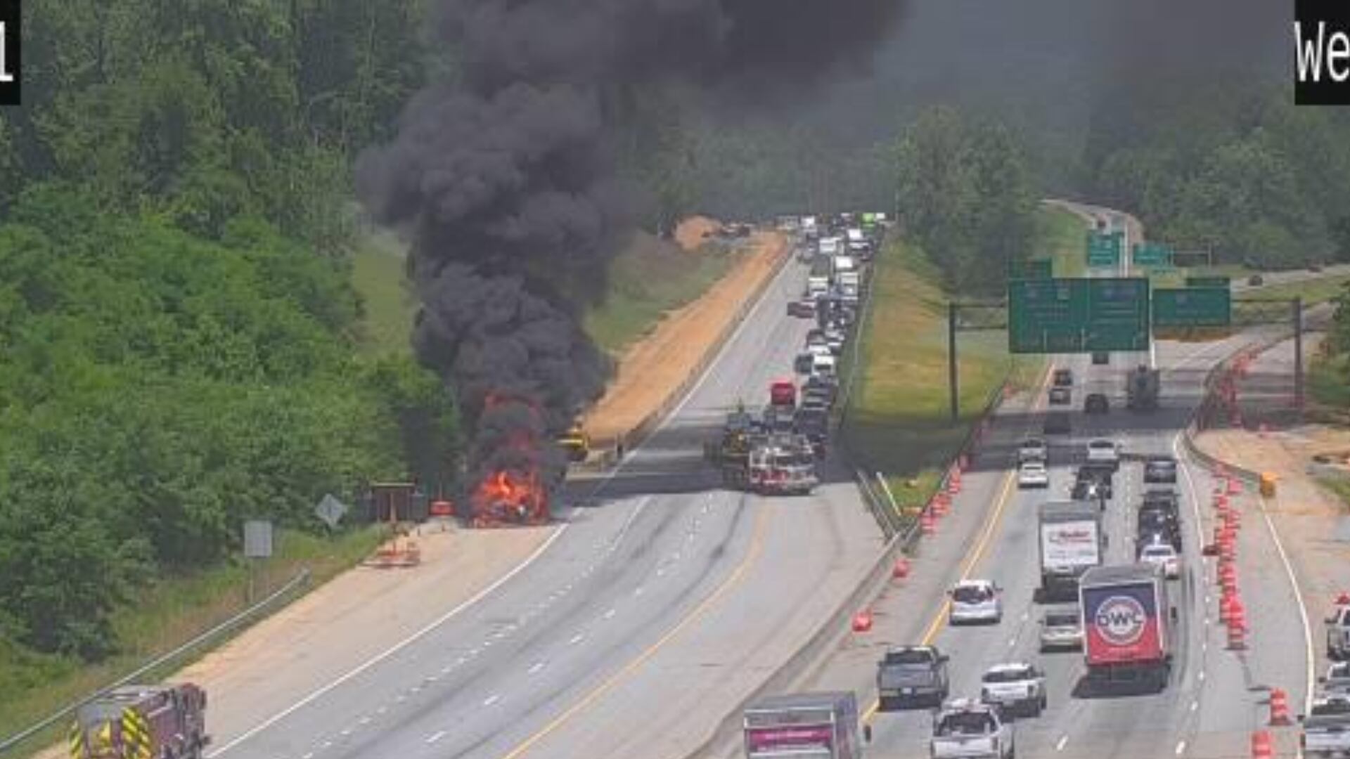 All lanes of I-26E in Asheville reopened after RV fire