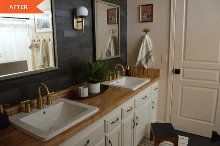 A DIY tile accent wall made this old bathroom feel custom