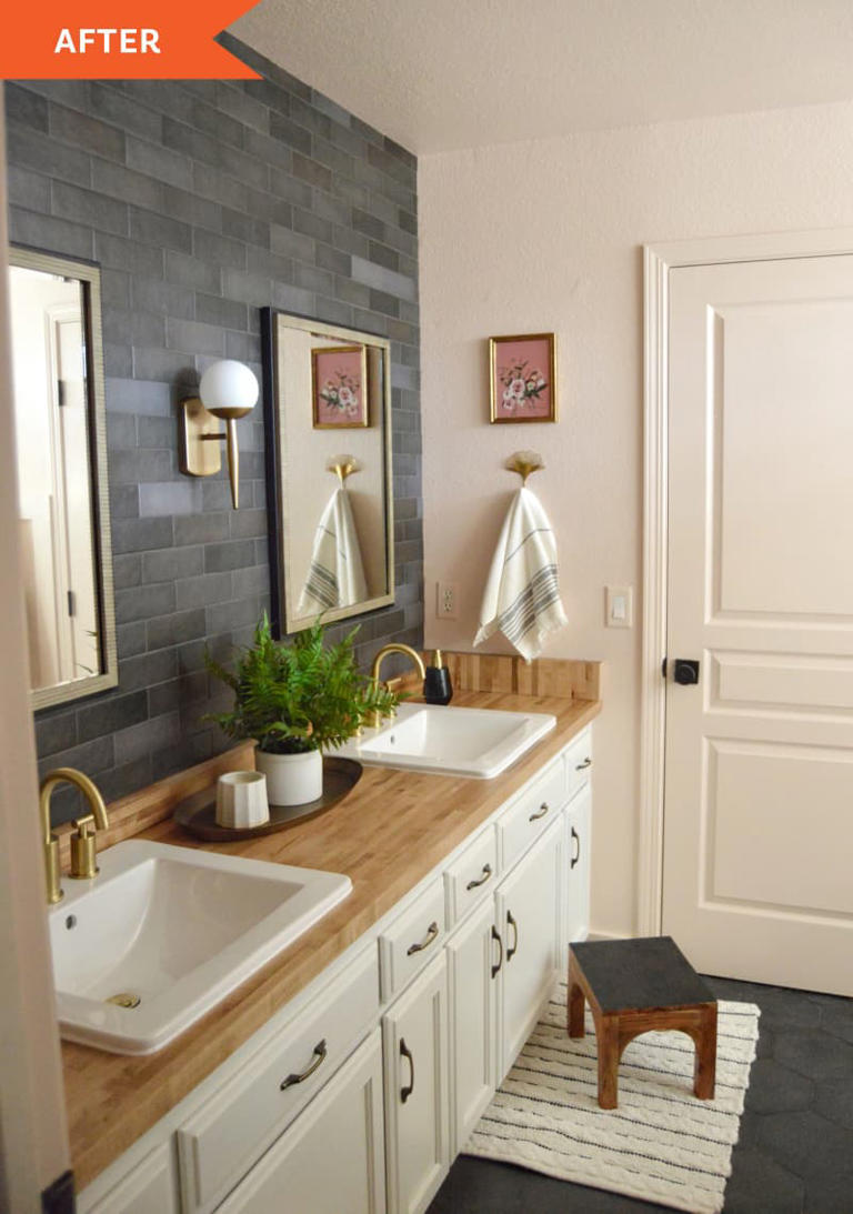 A DIY tile accent wall made this old bathroom feel custom
