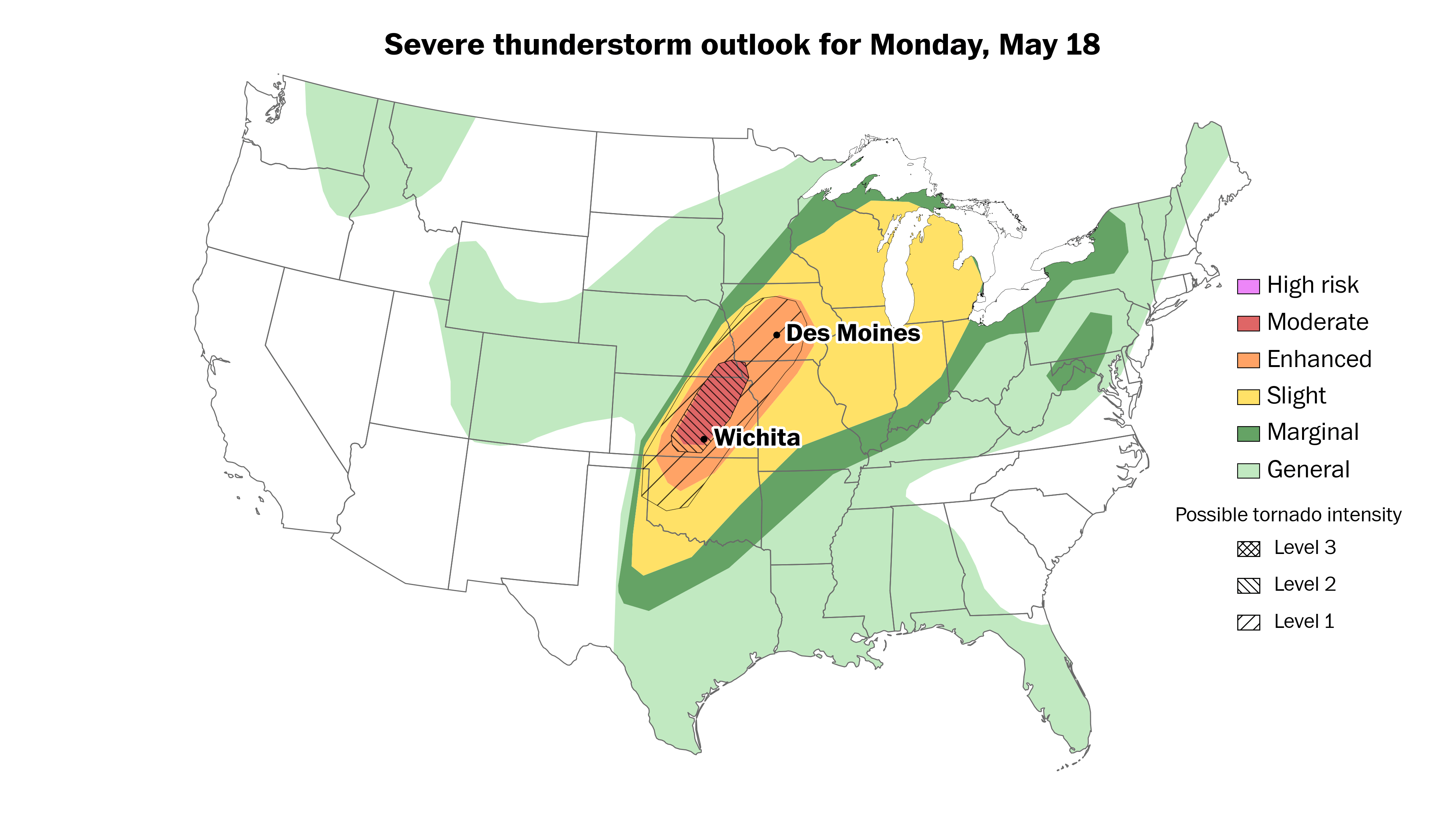 Strong tornadoes could threaten the Plains on Monday