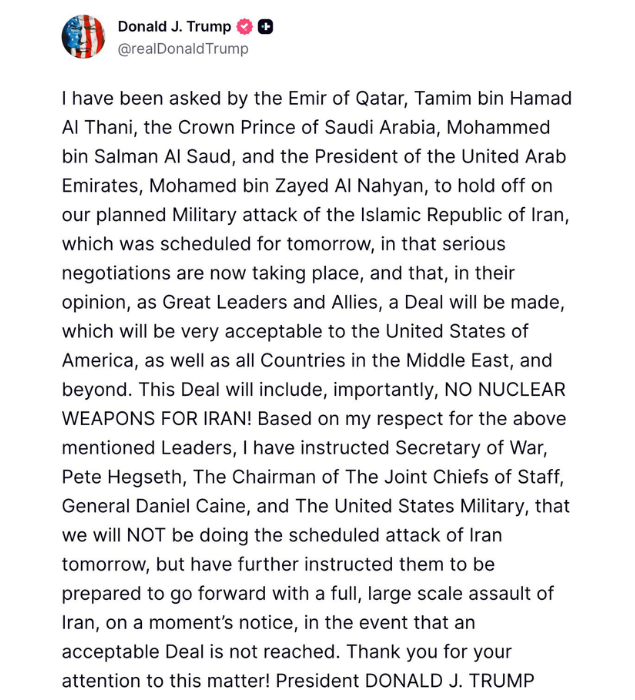 Trump says attack on Iran put on hold, warns US ready for 'full, large ...