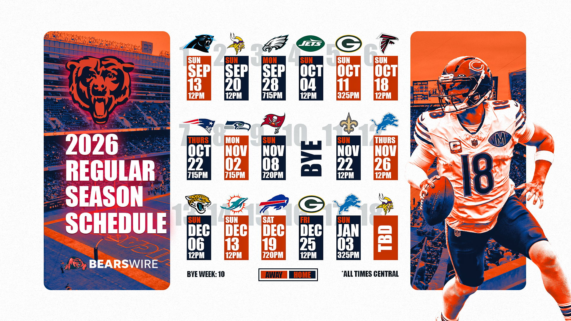 Downloadable wallpaper of Chicago Bears' 2026 schedule