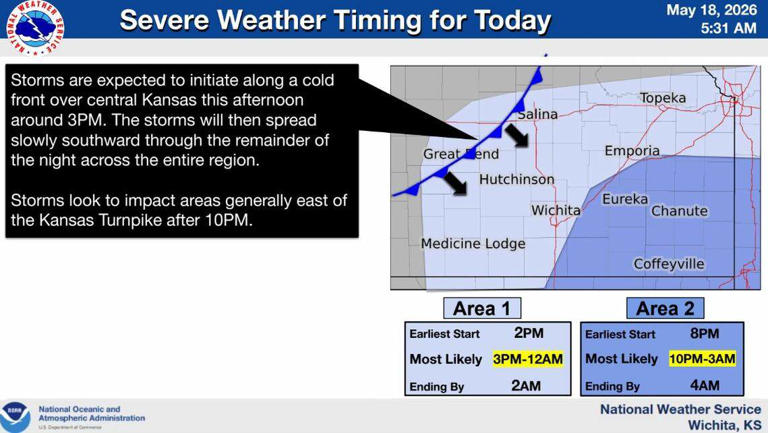 High wind, baseball-sized hail, tornadoes possible for Wichita area ...
