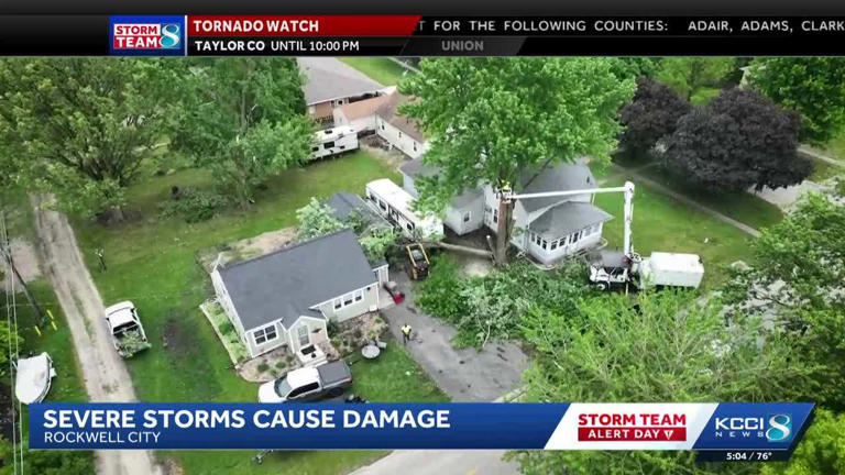 Rockwell City residents clean up after winds topple trees, damage garage