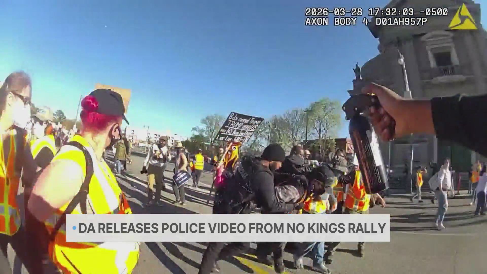 DA releases police video from No Kings rally