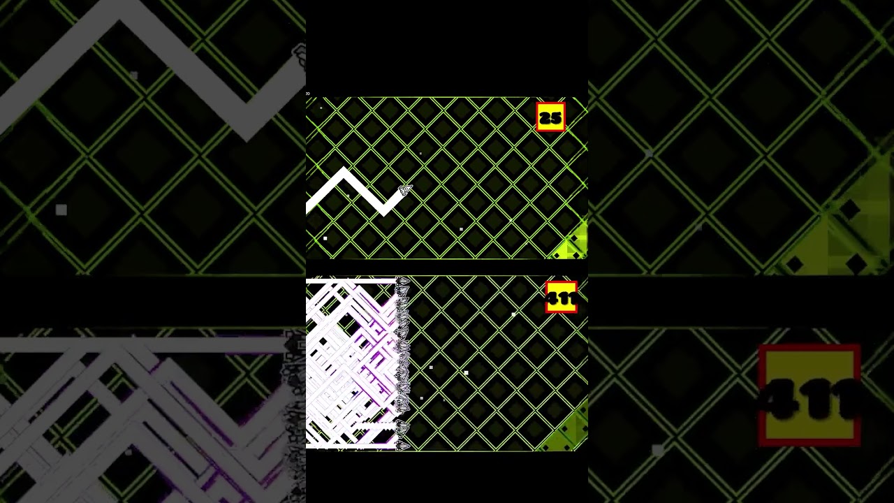 Normal vs. speed-hacked Geometry Dash! Split-screen gameplay comparison