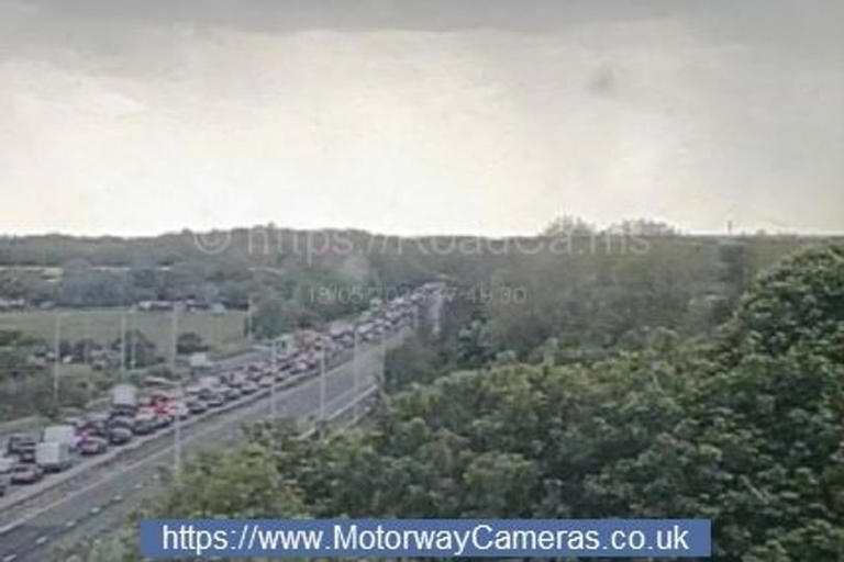 Person airlifted to hospital after lorry and two cars crash on M56