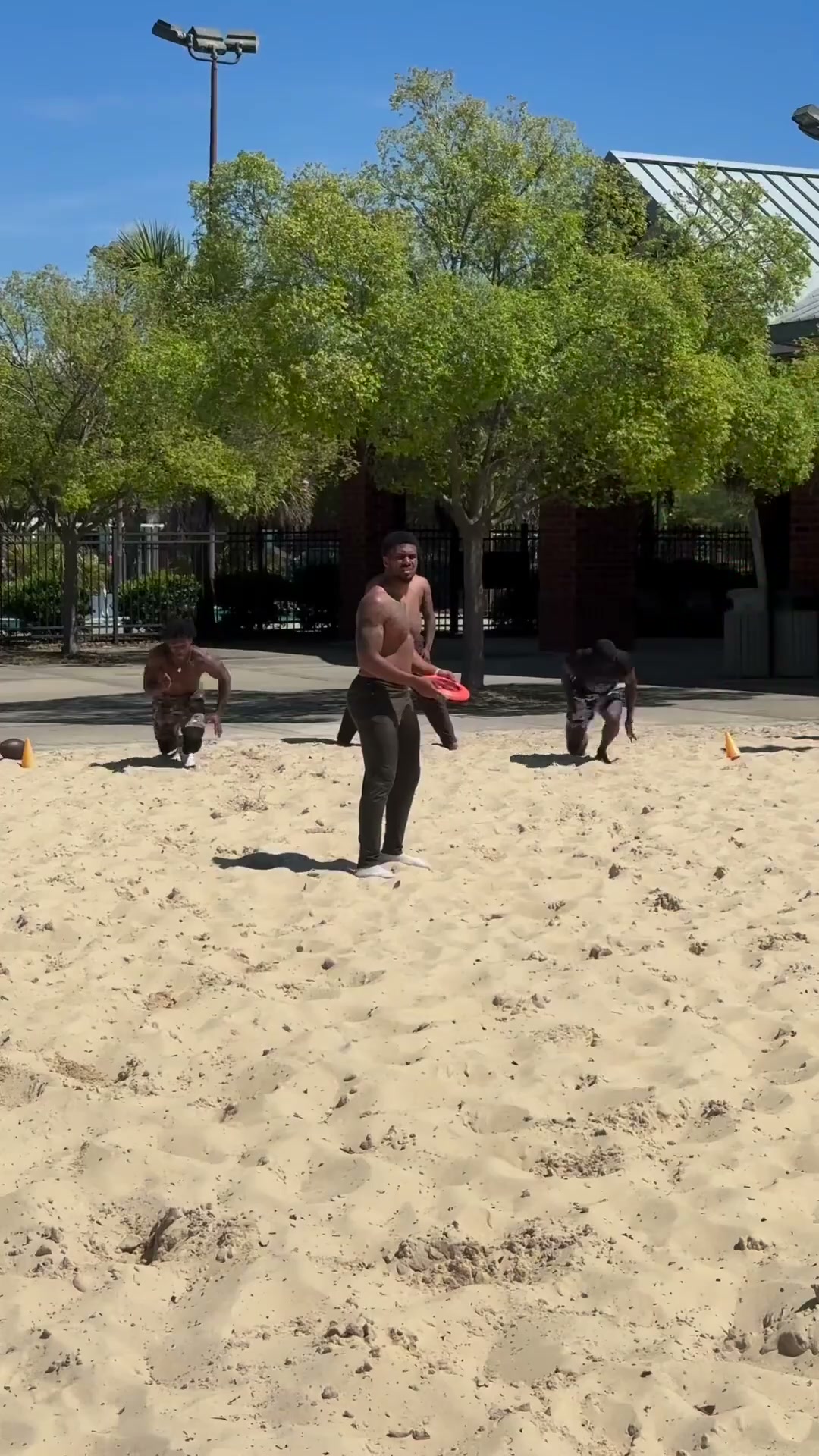 Athletes are speed training with a frisbee!