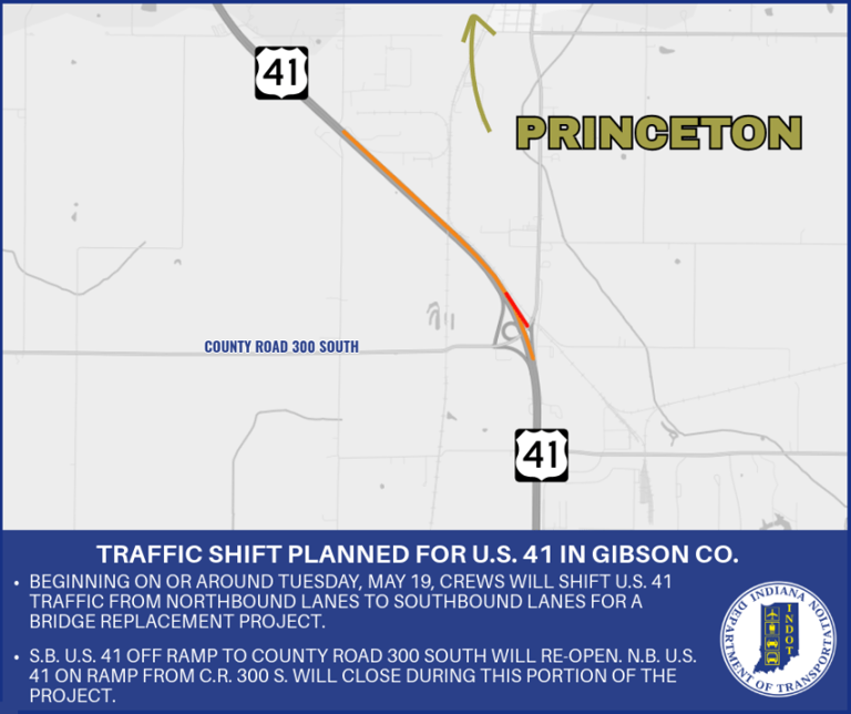 Traffic shift planned for US 41 in Gibson County