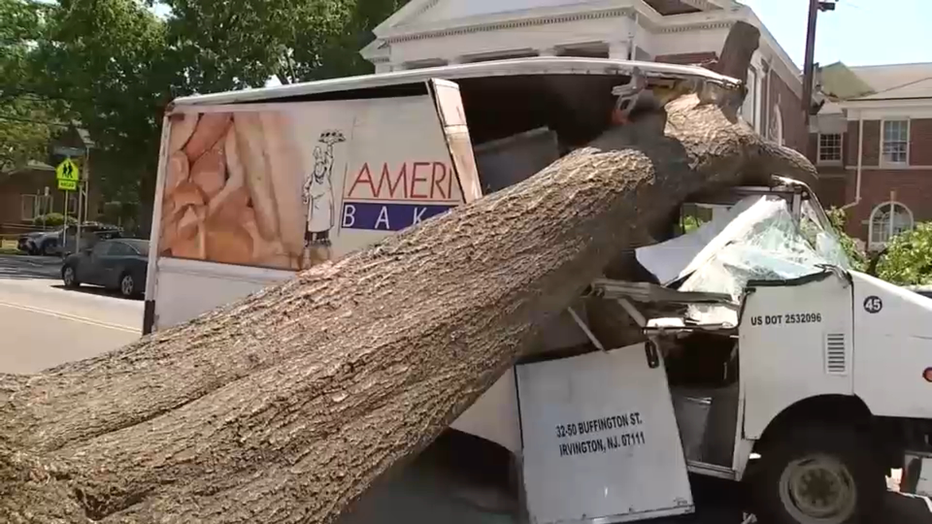 Truck crashes into huge downed tree in Newark, trapping driver inside