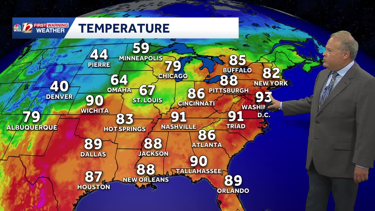 Heat continues to midweek. Better rain chances late week
