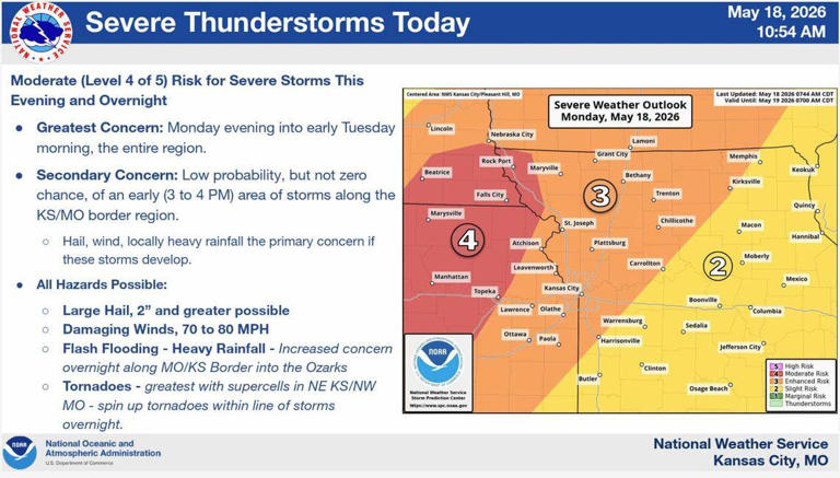 Tornadoes, giant hail possible west of Kansas City as severe weather ...