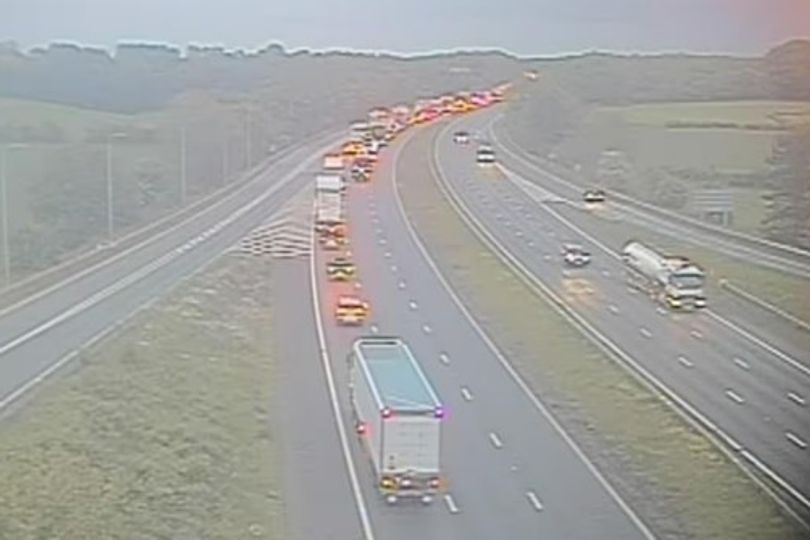 Two in hospital after horror M56 crash between HGV and four cars