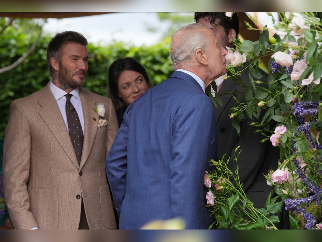 King Charles and Queen Camilla visit the Sir David Beckham rose