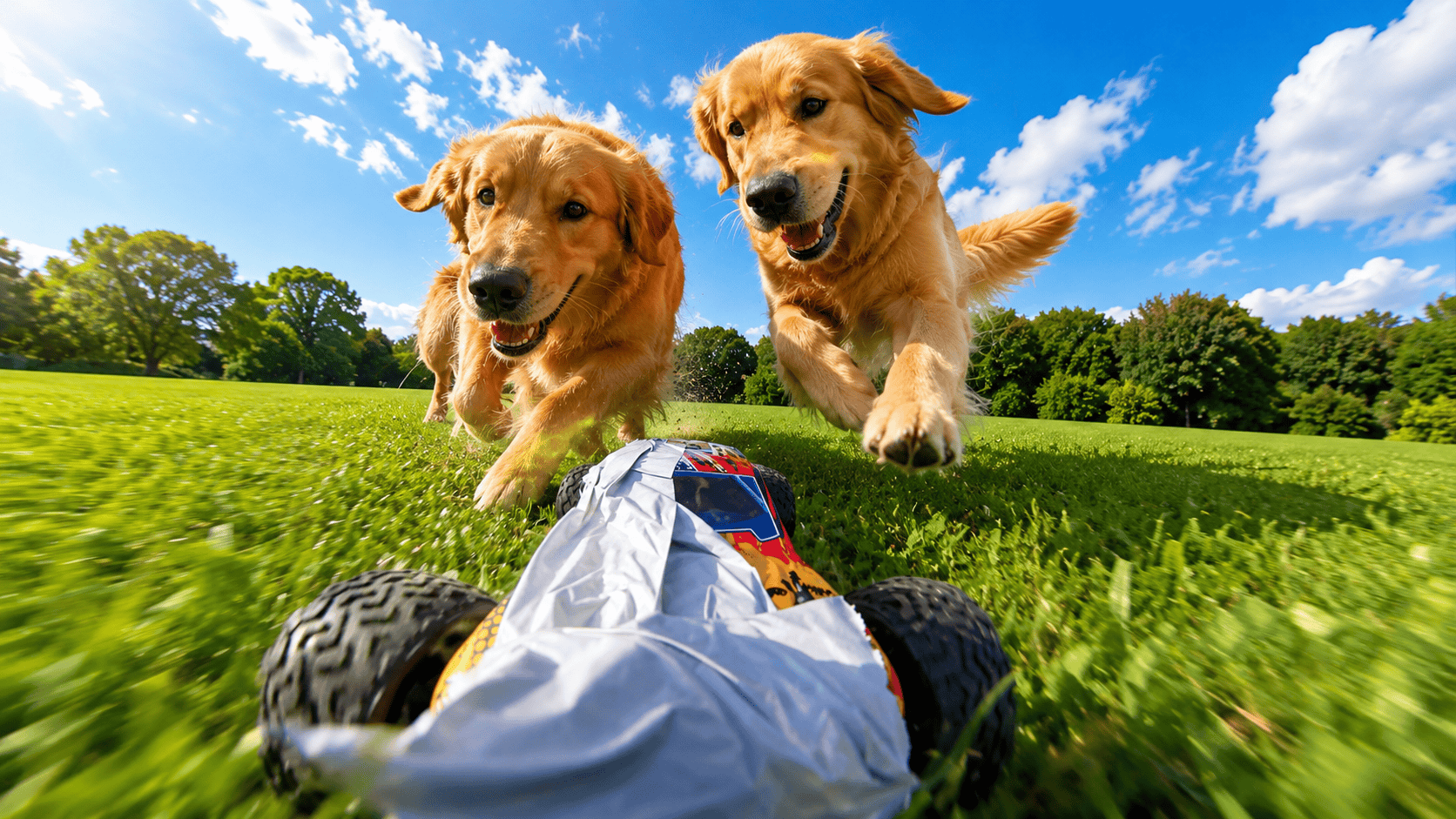 Tucker and friend race a tiny car