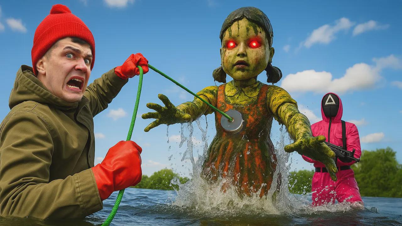 Found Squid Game doll underwater while magnet fishing!