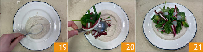 Spring vegetables on cannellini bean puree