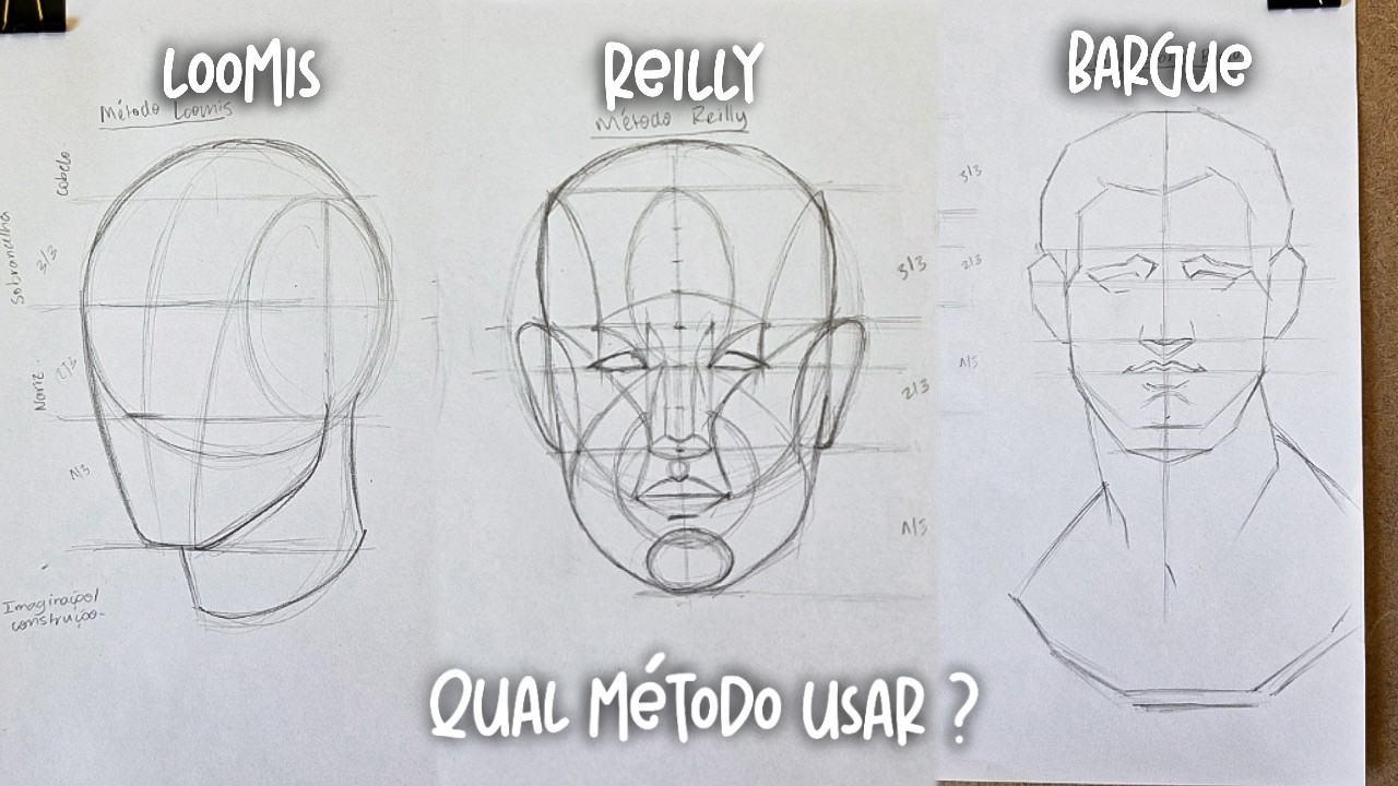 Comparando métodos Loomis Reilly e Bargue para desenhar rostos