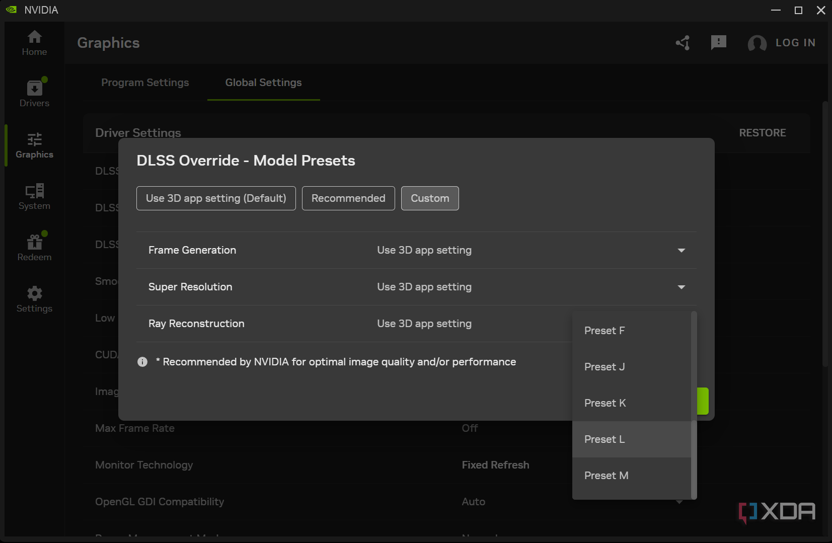 DLSS override setting in Nvidia app