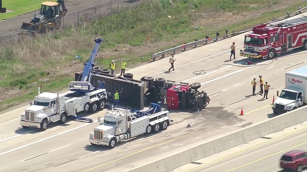 WB I-96 north of Lyon reopens after overturned semi blocks all lanes
