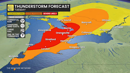 Large hail, 90+km/h winds: Parts of Ontario face severe storm chance