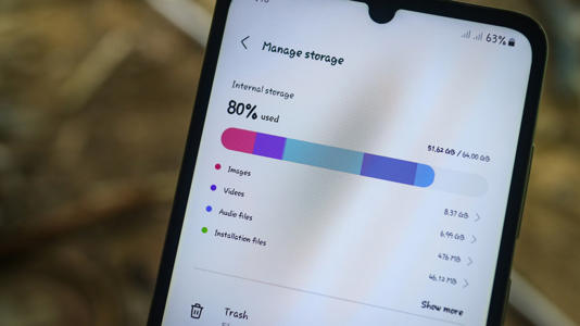 An Android phone showing used internal storage