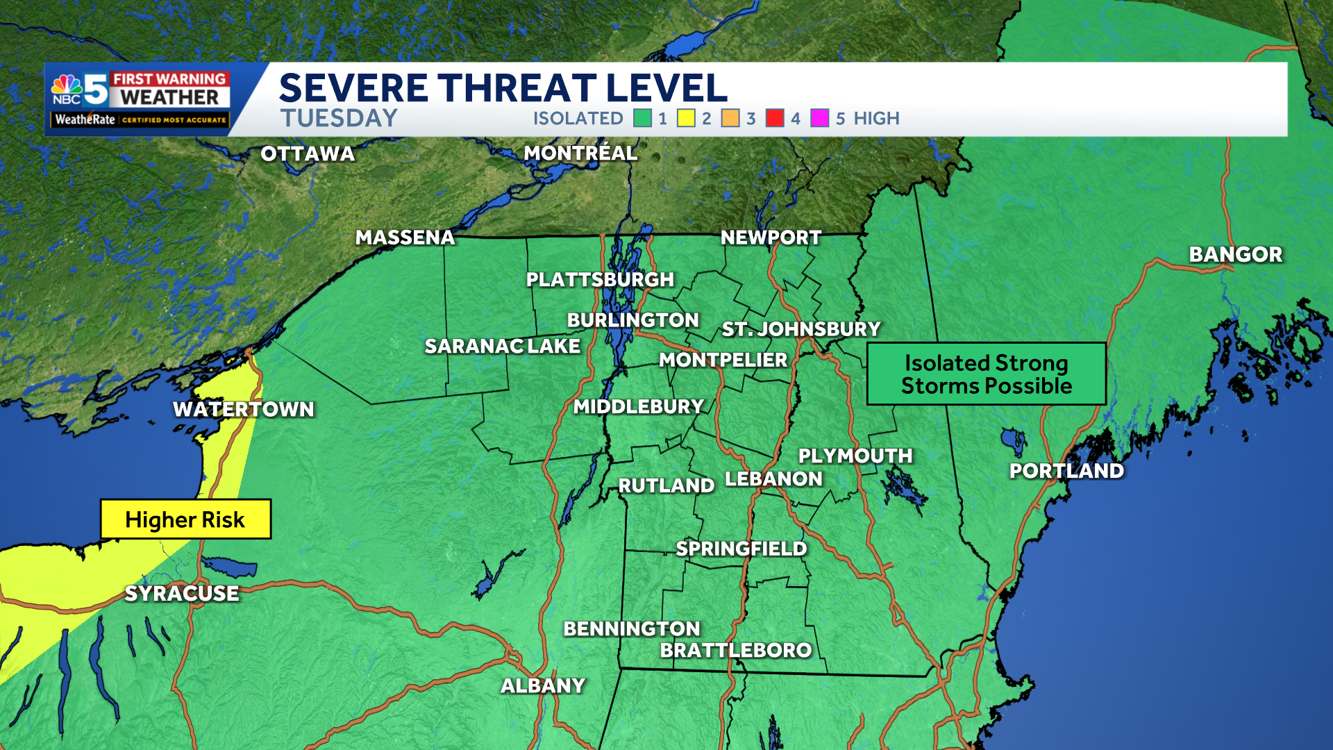 Few stray storms, some locally strong, Tuesday in Vermont and New York