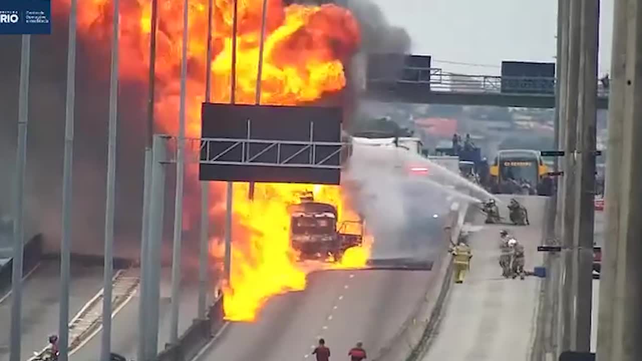 Fuel tanker catches fire before exploding on expressway in Brazil