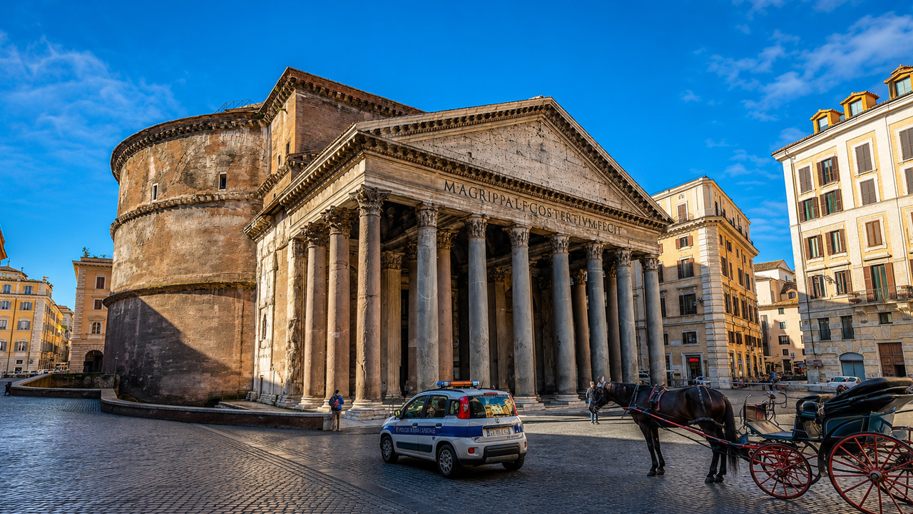 Rome Pantheon walk through ancient streets and city life