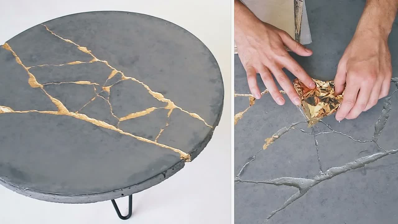 I cracked a concrete table on purpose like a psychopath… then I added gold