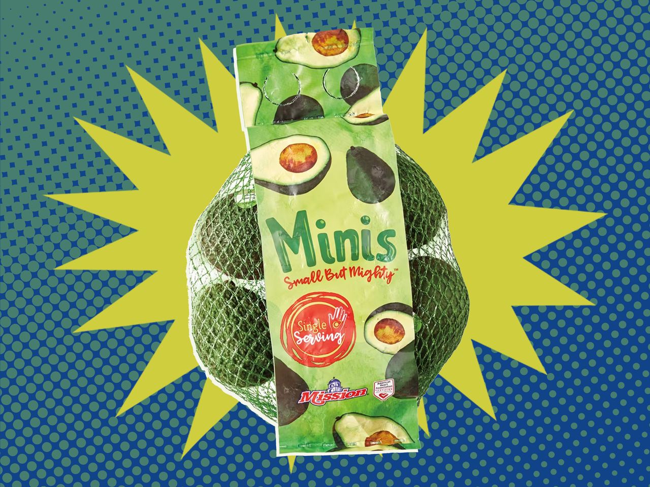 Mission mini avocados from Aldi on a blue and green background