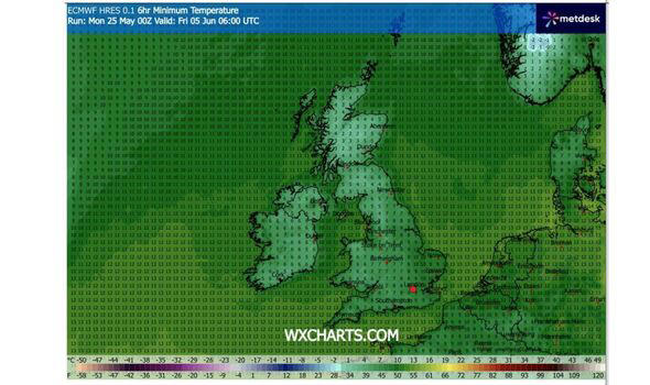 UK weather maps turn icy blue as temperatures to plummet to 2C in June
