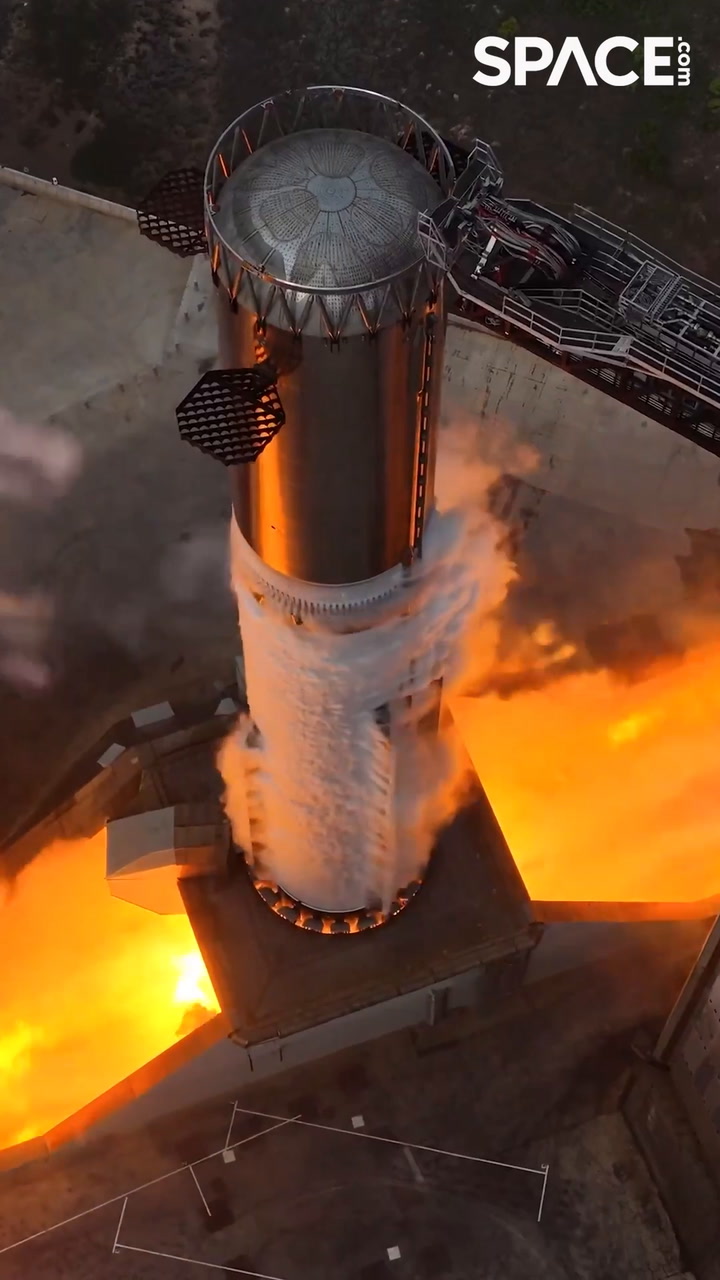 SpaceX Starship booster roars to life in static fire test