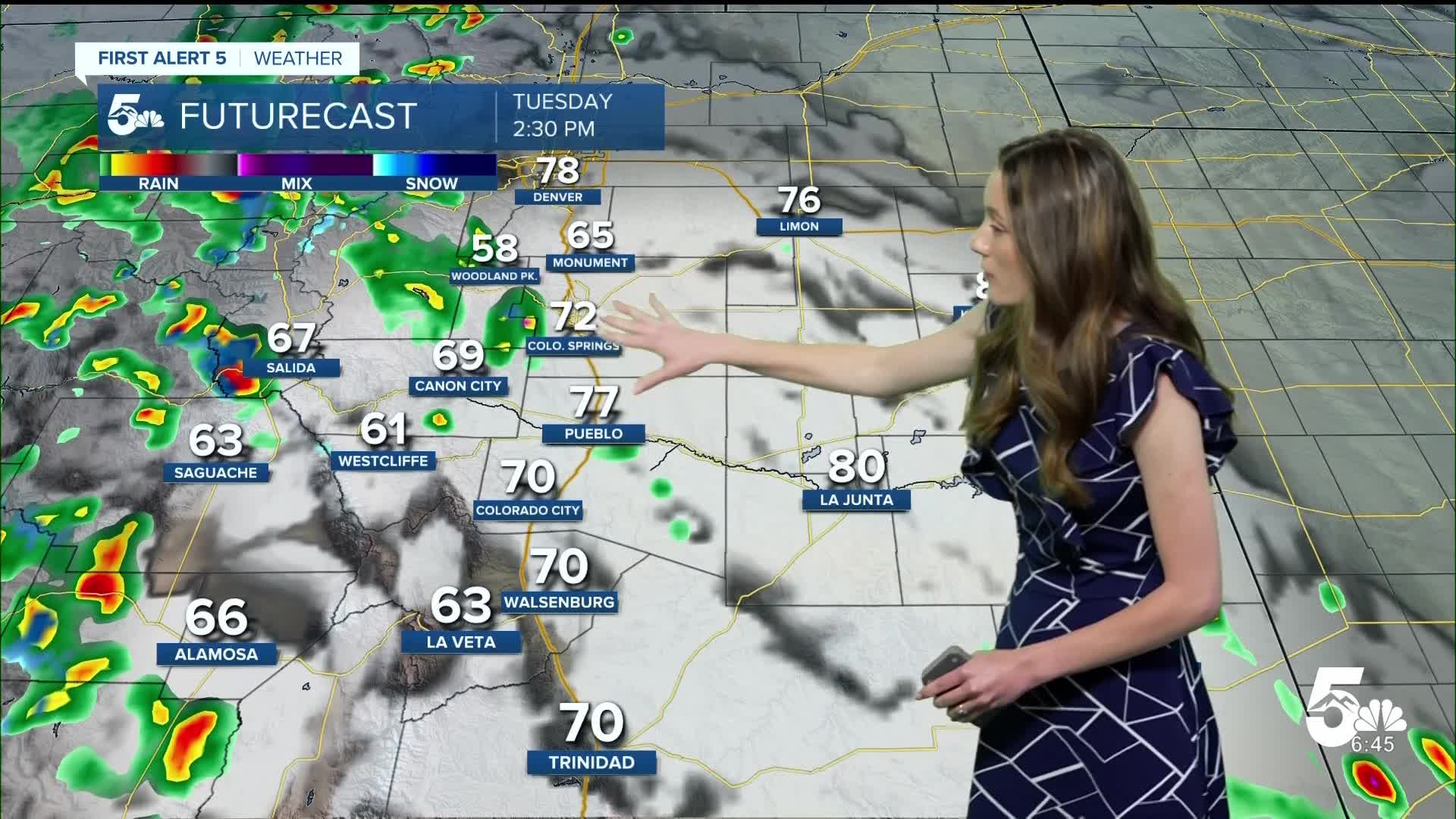 Scattered showers and thunderstorms possible again on Tuesday
