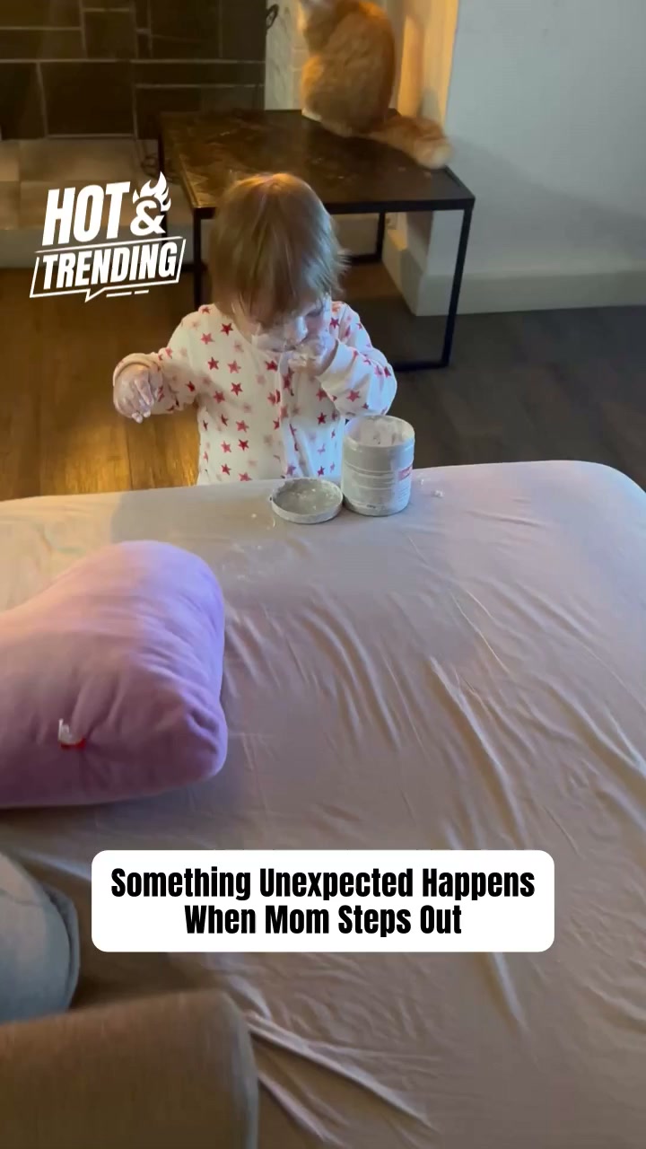 Young girl covers herself and the entire room in diaper rash cream