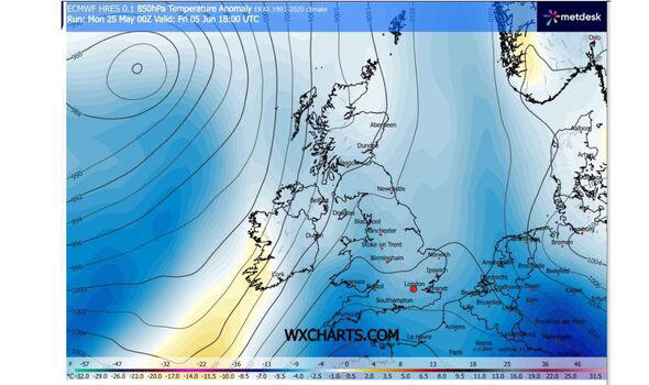 UK weather maps turn icy blue as temperatures to plummet to 2C in June