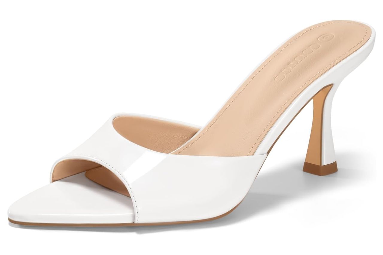Coutgo Womens Heeled Mules Pointed Peep Toe High Heels Slip On Backless Mule Sandals Dress Shoes