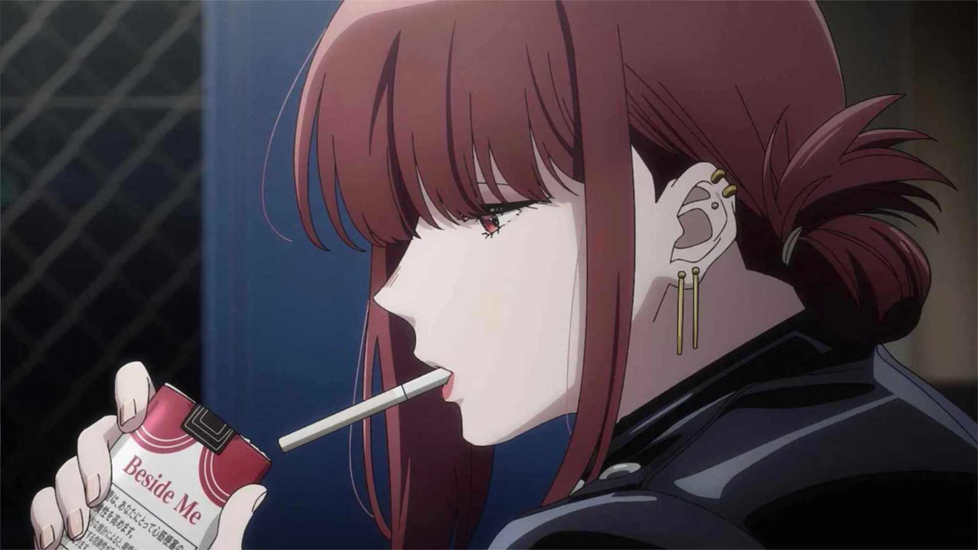 Tamaya holding a pack of cigarettes in the Smoking Behind the Supermarket with You anime.