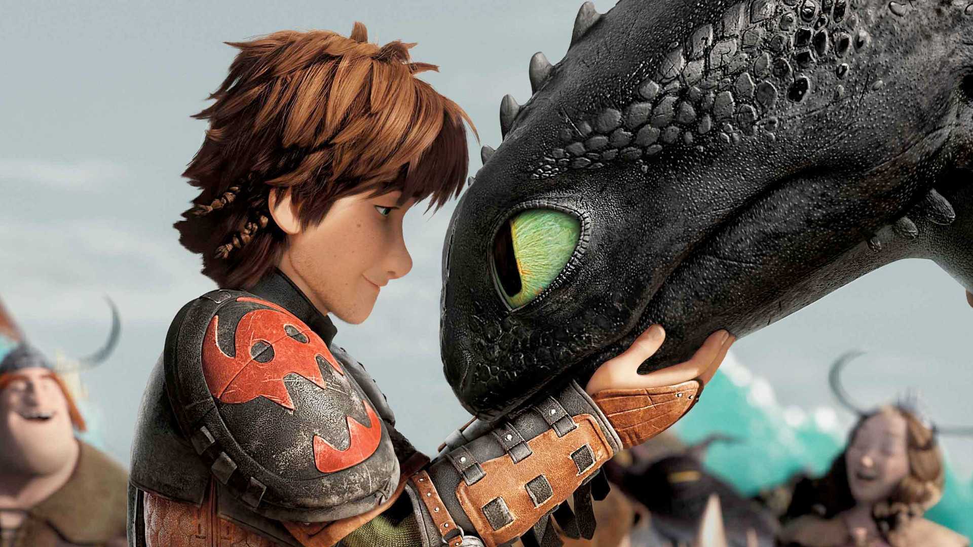 Hiccup cuddling Toothless in how to Train Your Dragon