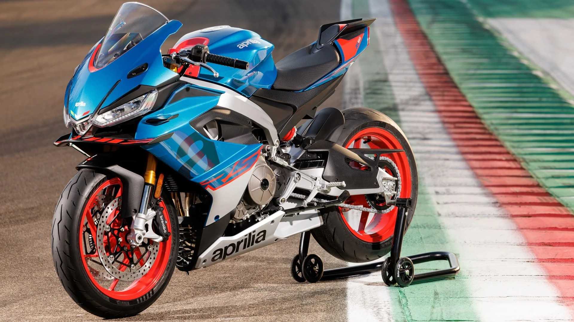 2026 Aprilia RS 660 Parked On Paddoct Stand Front Third Quarter View