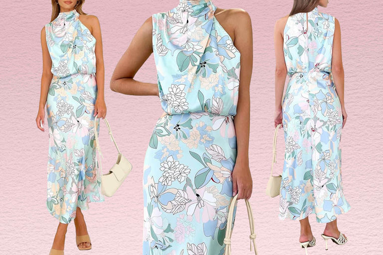 dresses plus size women Plus Size Leaf Print Faux Wrap Dress