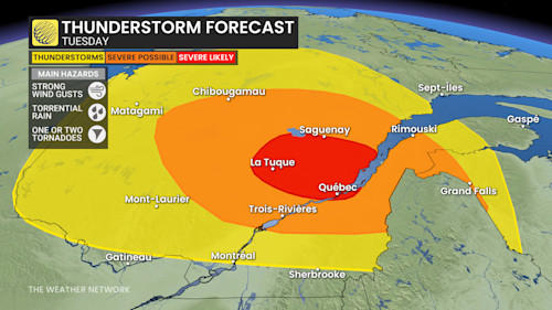 Severe storms, tornado threat moves into parts of Quebec on Tuesday